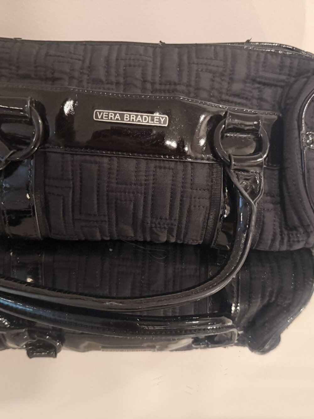 Vera Bradley Black Quilted Satchel with Patent Trim